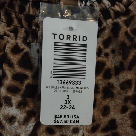 Torrid Leopard Print Chiffon Smocked Mock Neck Blouse - Picture 4 of 15